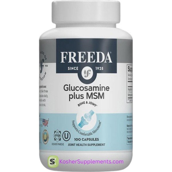 Freeda Kosher Glucosamine Plus MSM supplement bottle for joint support